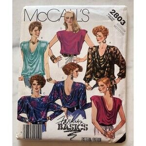 Vintage McCall’s Pattern 2803 Women’s Long Sleeve Tops Size 14-16 Medium Uncut